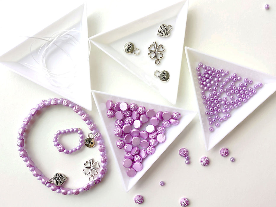 1 pc Set of Rosetta 2-hole Cabochons, Round Beads and Pendats , Pastel Lilac and Alabaster Powder Lilac, Czech Glass