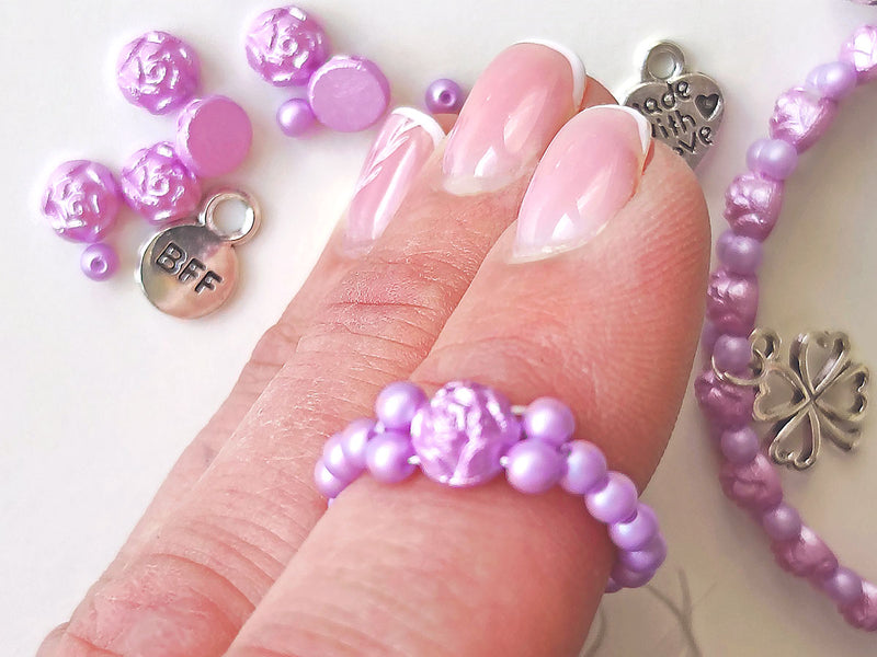 1 pc Set of Rosetta 2-hole Cabochons, Round Beads and Pendats , Pastel Lilac and Alabaster Powder Lilac, Czech Glass