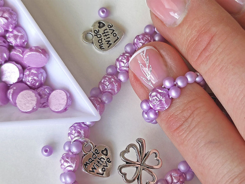 1 pc Set of Rosetta 2-hole Cabochons, Round Beads and Pendats , Pastel Lilac and Alabaster Powder Lilac, Czech Glass