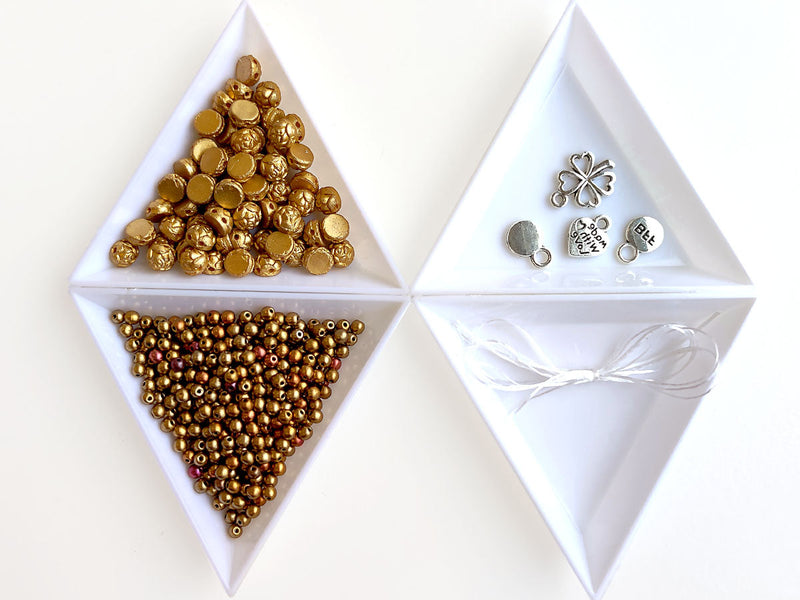 Set of Rosetta 2-hole Cabochons, Round Beads and Pendats , Metallic Goldenrod Ancient Gold, Czech Glass