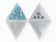 Set of Rosetta 2-hole Cabochons, Round Beads and Pendats , Powder Turquoise White Pearl, Czech Glass