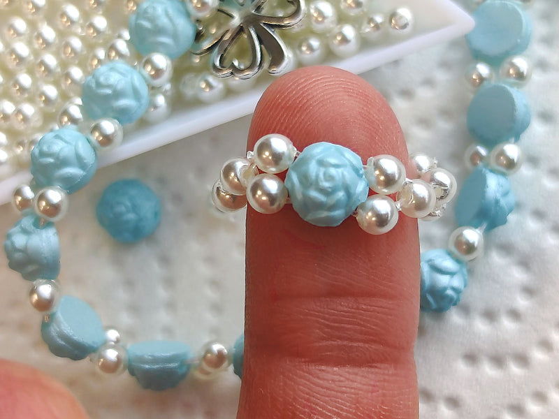 1 pc Set of Rosetta 2-hole Cabochons, Round Beads and Pendats , Alabaster Powder Turquoise and White Pearl, Czech Glass