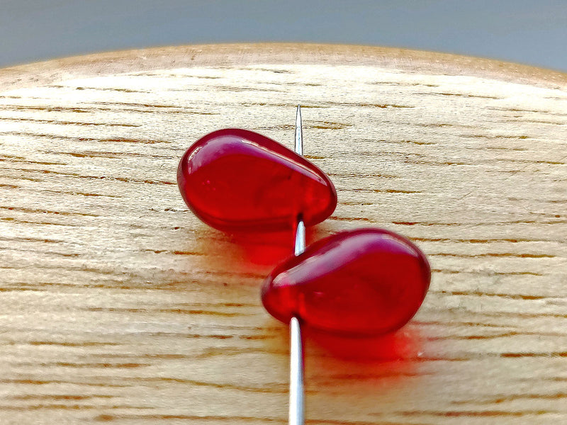 30 pcs Teardrop Beads 6x9 mm, Dark Ruby, Czech Glass