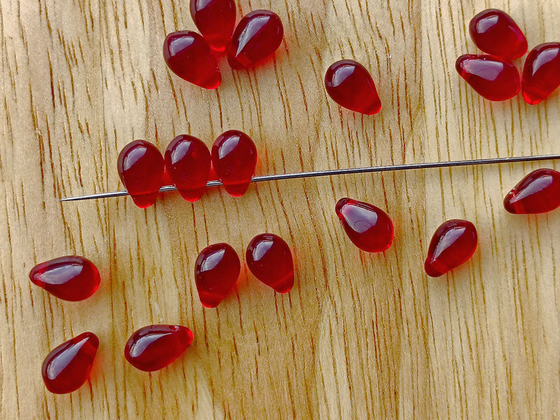 30 pcs Teardrop Beads 6x9 mm, Dark Ruby, Czech Glass