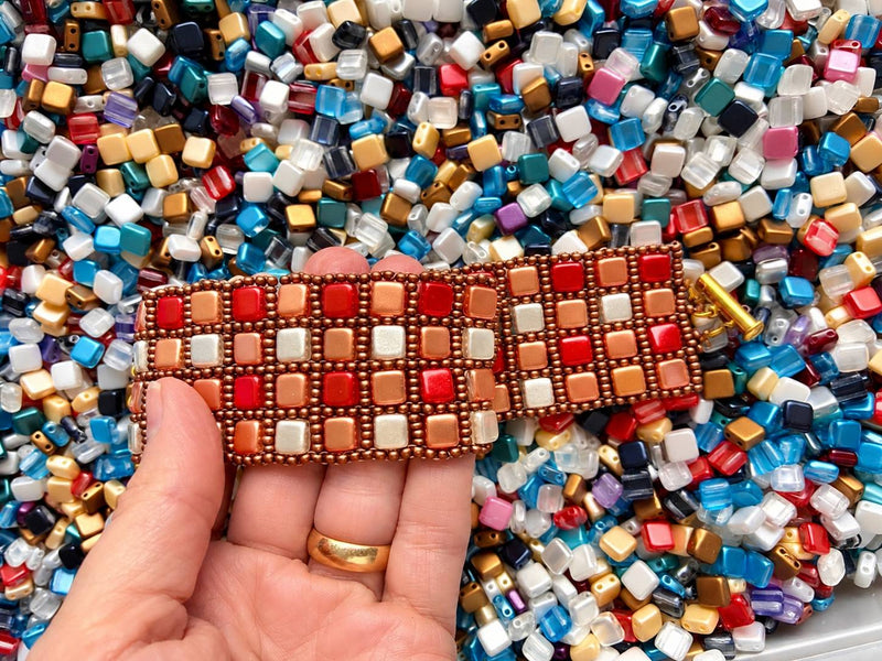 150 pcs Tile Beads 6x6 mm, 2 Holes, Mix, Czech Glass