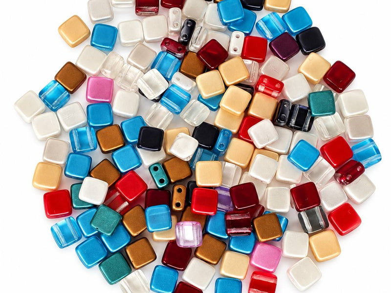 150 pcs Tile Beads 6x6 mm, 2 Holes, Mix, Czech Glass