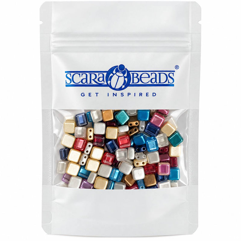 150 pcs Tile Beads 6x6 mm, 2 Holes, Mix, Czech Glass