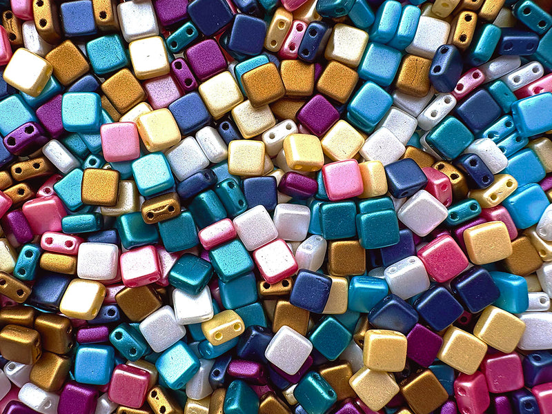 150 pcs Tile Beads 6x6 mm, 2 Holes, Mix, Czech Glass