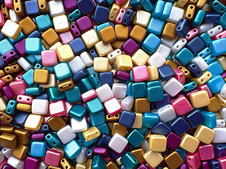 150 pcs Tile Beads 6x6 mm, 2 Holes, Mix, Czech Glass