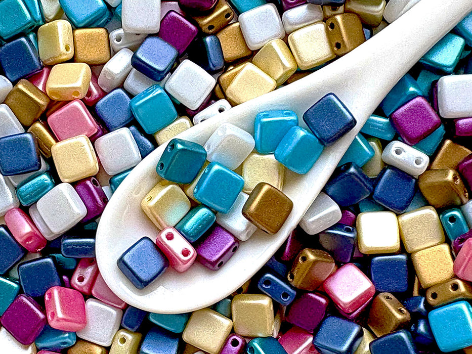 150 pcs Tile Beads 6x6 mm, 2 Holes, Mix, Czech Glass