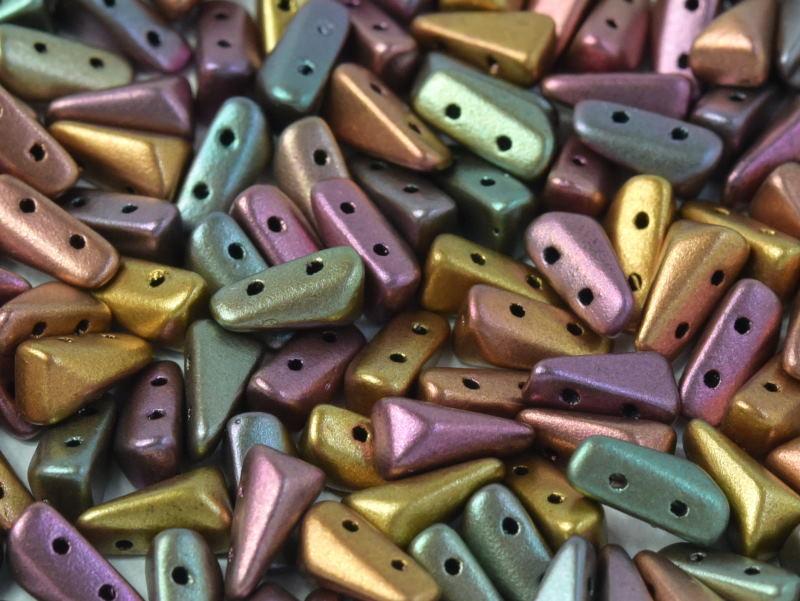 Vexolo® beads 5x8 mm, 2 Holes, Purple Iris Gold, Czech Glass