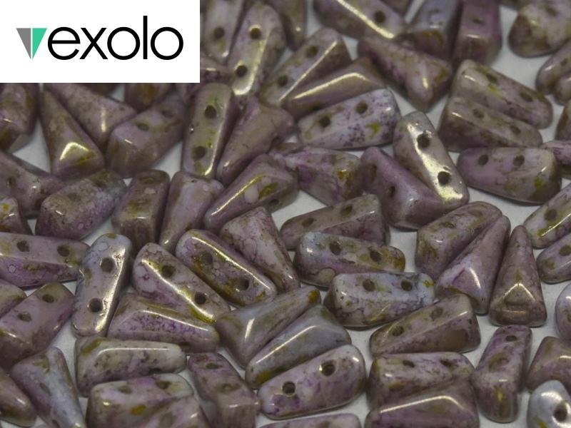 Vexolo® beads 5x8 mm, 2 Holes, Alabaster Pastel Gold Luster, Czech Glass