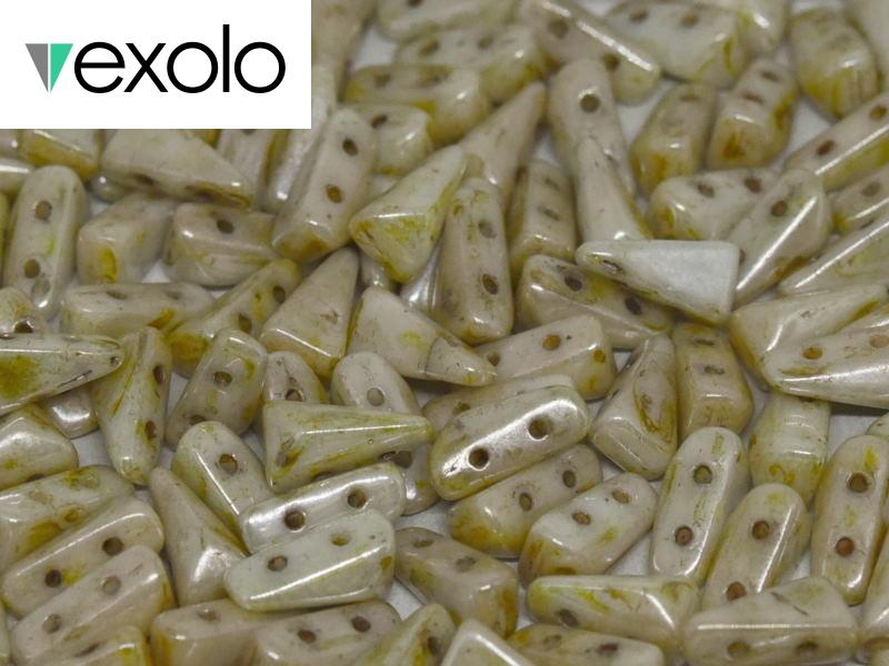 Vexolo® beads 5x8 mm, 2 Holes, Alabaster Ivory Marble Luster, Czech Glass
