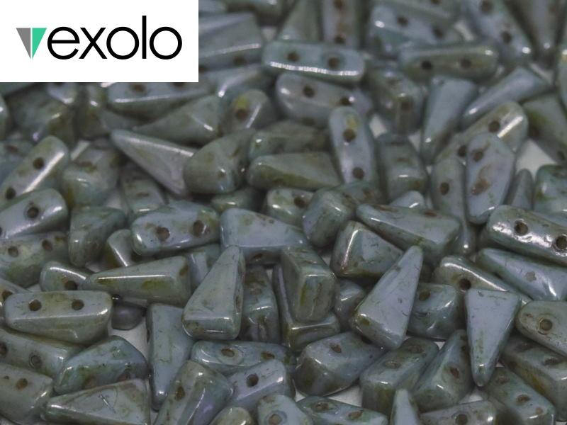 Vexolo® beads 5x8 mm, 2 Holes, Alabaster Blue Luster, Czech Glass