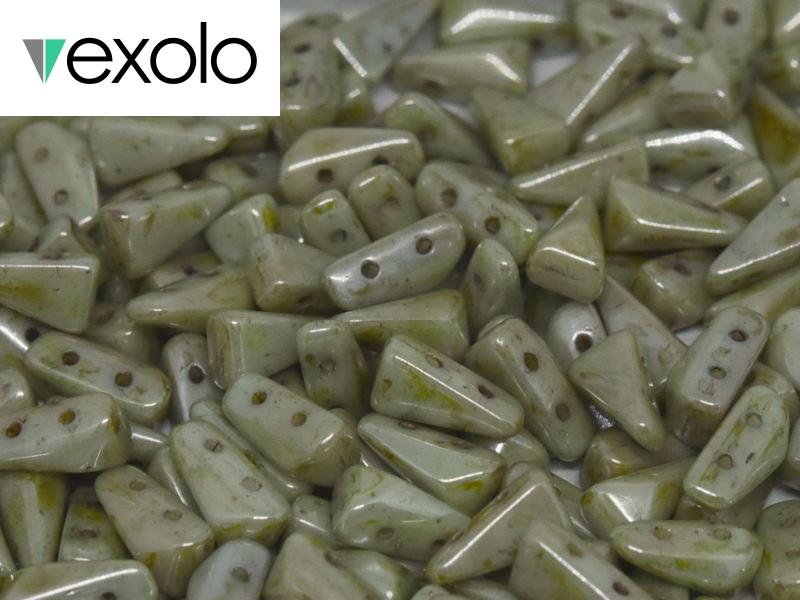 Vexolo® beads 5x8 mm, 2 Holes, Alabaster Green Luster, Czech Glass