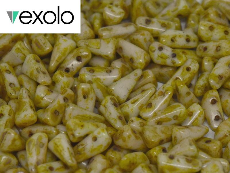 Vexolo® beads 5x8 mm, 2 Holes, Alabaster Travertine, Czech Glass