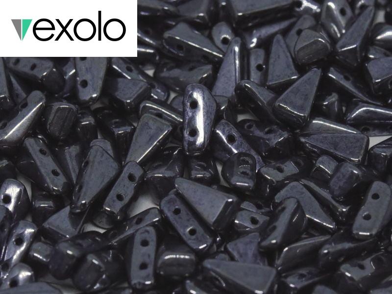 Vexolo® beads 5x8 mm, 2 Holes, Jet Hematite, Czech Glass