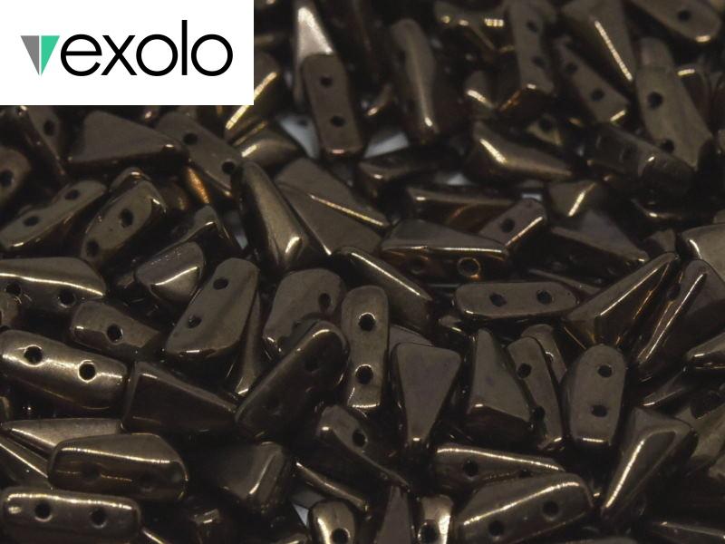 Vexolo® beads 5x8 mm, 2 Holes, Jet Bronze, Czech Glass