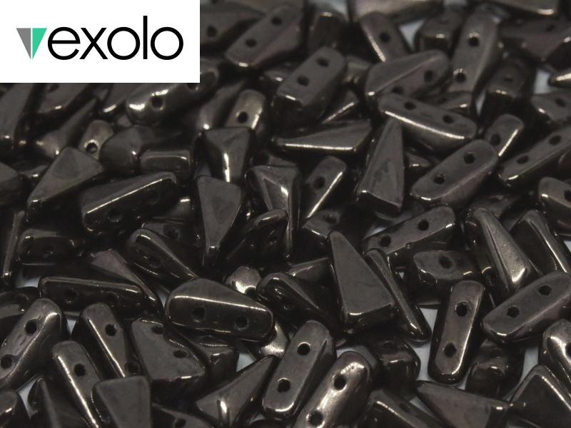 Vexolo® beads 5x8 mm, 2 Holes, Jet Copper, Czech Glass