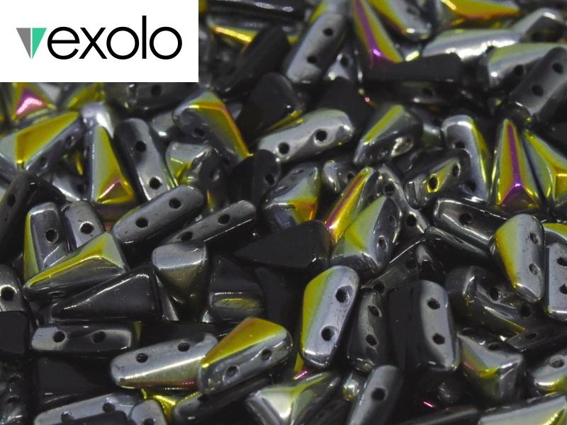 Vexolo® beads 5x8 mm, 2 Holes, Jet Marea, Czech Glass