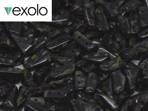 Vexolo® beads 5x8 mm, 2 Holes, Jet Travertine, Czech Glass