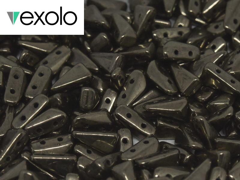 Vexolo® beads 5x8 mm, 2 Holes, Jet Gold, Czech Glass