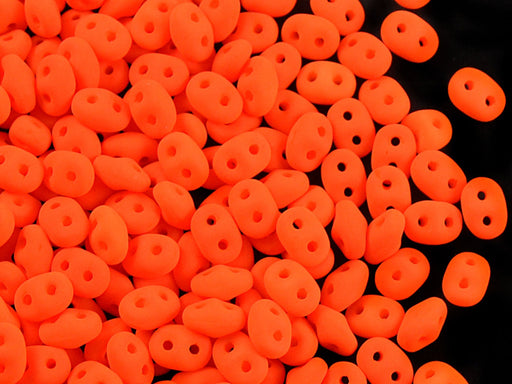 10 g 2-hole SuperDuo Seed Beads, 2.5x5mm, NEON Orange (UV Active), Czech Glass