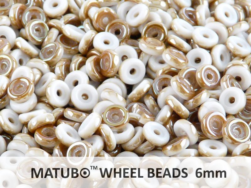 10 g Wheel MATUBO Pressed Beads, 6mm, Chalk Celsian, Czech Glass