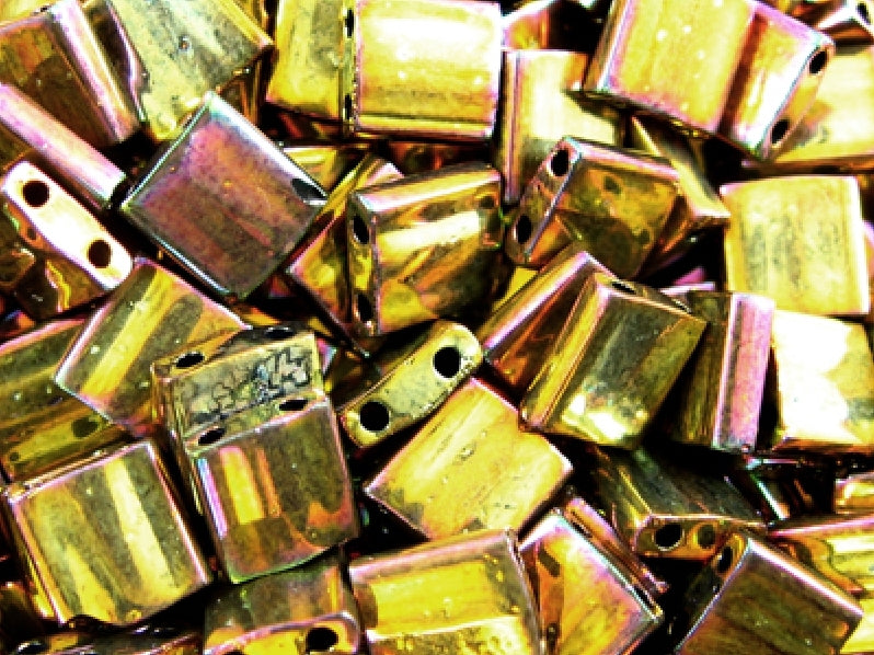 Tila™Beads 5x5 mm, 2 Holes, Metallic Gold Iris, Miyuki Japanese Beads