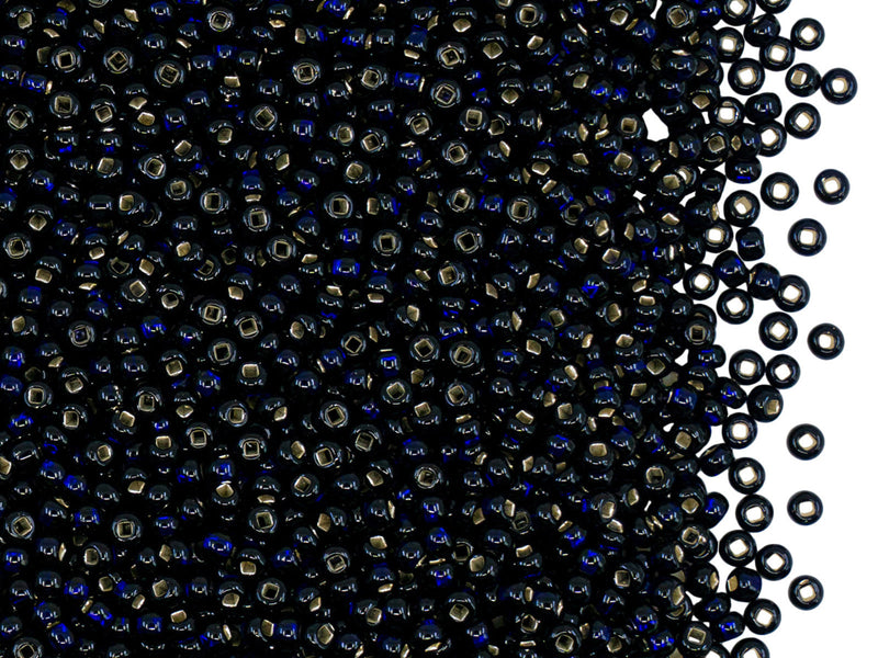 Rocailles Seed Beads 11/0, Dark Blue Silver Lined Square Hole, Czech Glass