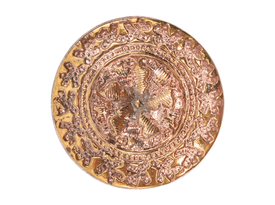 Elegant antique pink Czech glass button with gentle gold hand painet design and metal shank