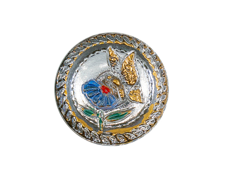 1 pc Czech Glass Button Hand Painted, Size 10 (22.5mm | 7/8''), Aluminum Silver, Czech Glass