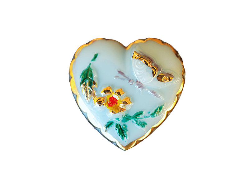 1 pc Czech Glass Button, White AB Heart Flower, Hand Painted, Size 10 (22.5mm)