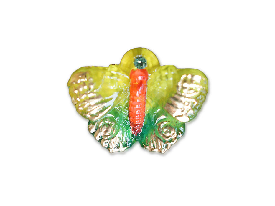 1 pc Czech Glass Button, Butterfly, Hand Painted, Size 10 (22.5mm)