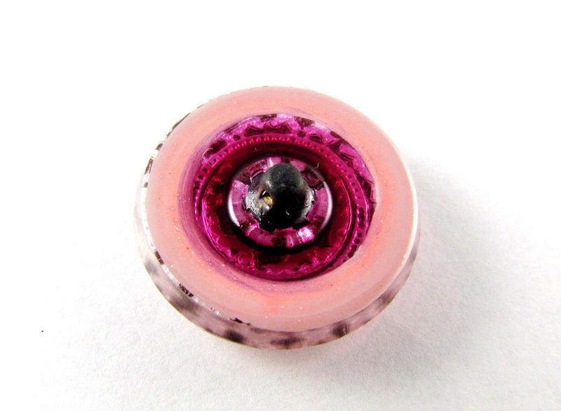 1 pc Czech Glass Button, Pink Silver, Hand Painted, Size 10 (22.5 mm)