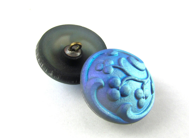 1 pc Czech Glass Button Hand Painted, Size 10 (22.5mm | 7/8''), Jet Blue AB, Czech Glass