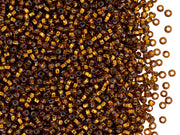 Rocailles Seed Beads 11/0, Light Topaz Silver Lined Square Hole, Czech Glass