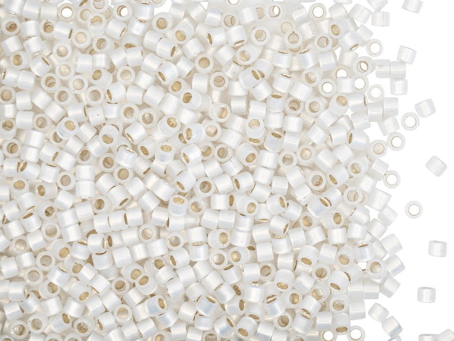 5 g 10/0 Miyuki Delica, Gilt Lined White Opal, Japanese Seed Beads