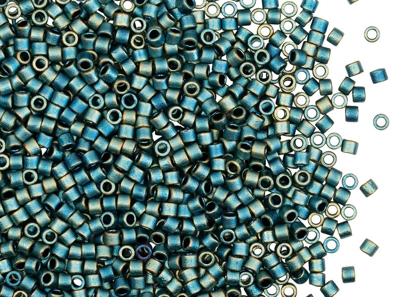 5 g 10/0 Miyuki Delica, Metallic Green Iris Matted, Japanese Seed Beads