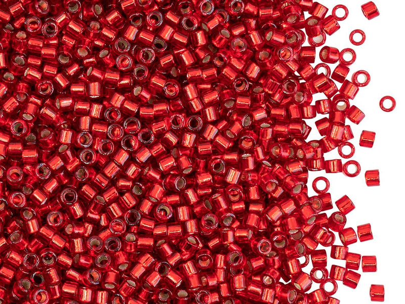 5 g 10/0 Miyuki Delica, Dyed Silver Lined Red, Japanese Seed Beads