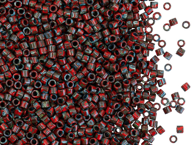 5g 10/0 Miyuki Delica, Opaque Red Picasso, Japanese Seed Beads