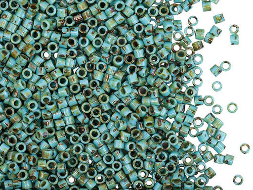 5 g 10/0 Miyuki Delica, Opaque Turquoise Blue Picasso, Japanese Seed Beads