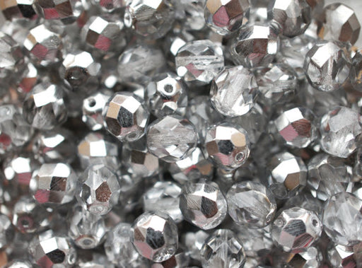 10 pcs Fire Polished Faceted Round Beads, 10mm, Crystal Silver, Czech Glass