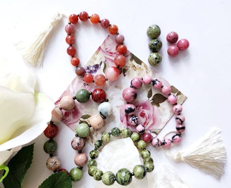 5 pcs Natural Stones Round Beads 12 mm, Rhodonite, Ural gems, Russia