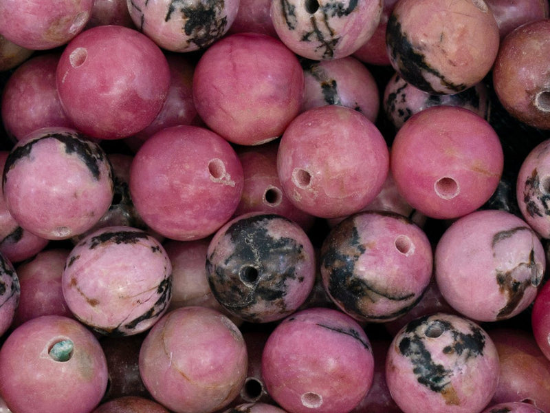 5 pcs Natural Stones Round Beads 10 mm, Rhodonite, Ural gems, Russia