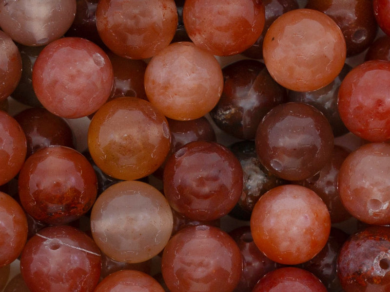 5 pcs Natural Stones Round Beads 10 mm, Chalcedony Agate Brown Pink, Ural gems, Russia