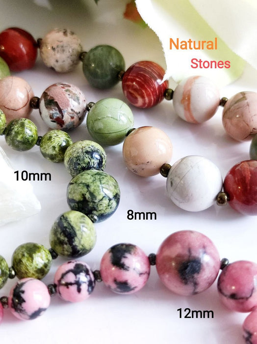 10 pcs Natural Stones Round Beads 8 mm, Chalcedony Agate Brown Pink, Ural gems, Russia