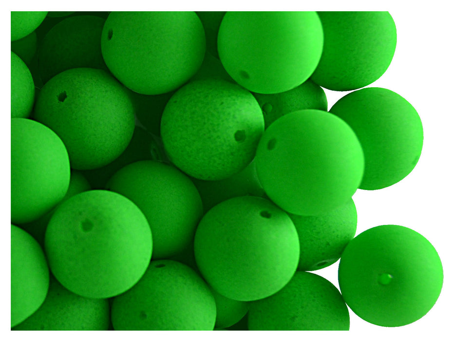24 pcs Round NEON ESTRELA Beads, 10mm, Green (UV Active), Czech Glass