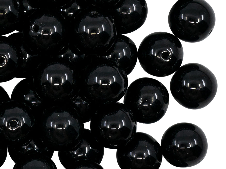 25 pcs Round Pressed Beads, 10mm, Jet Black, Czech Glass