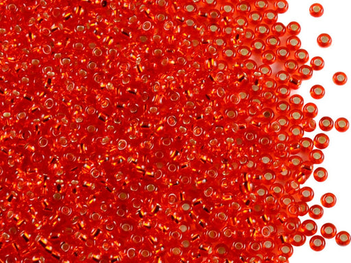 20 g 10/0 Seed Beads Preciosa Ornela, Red Orange Transparent Silver Lined, Czech Glass
